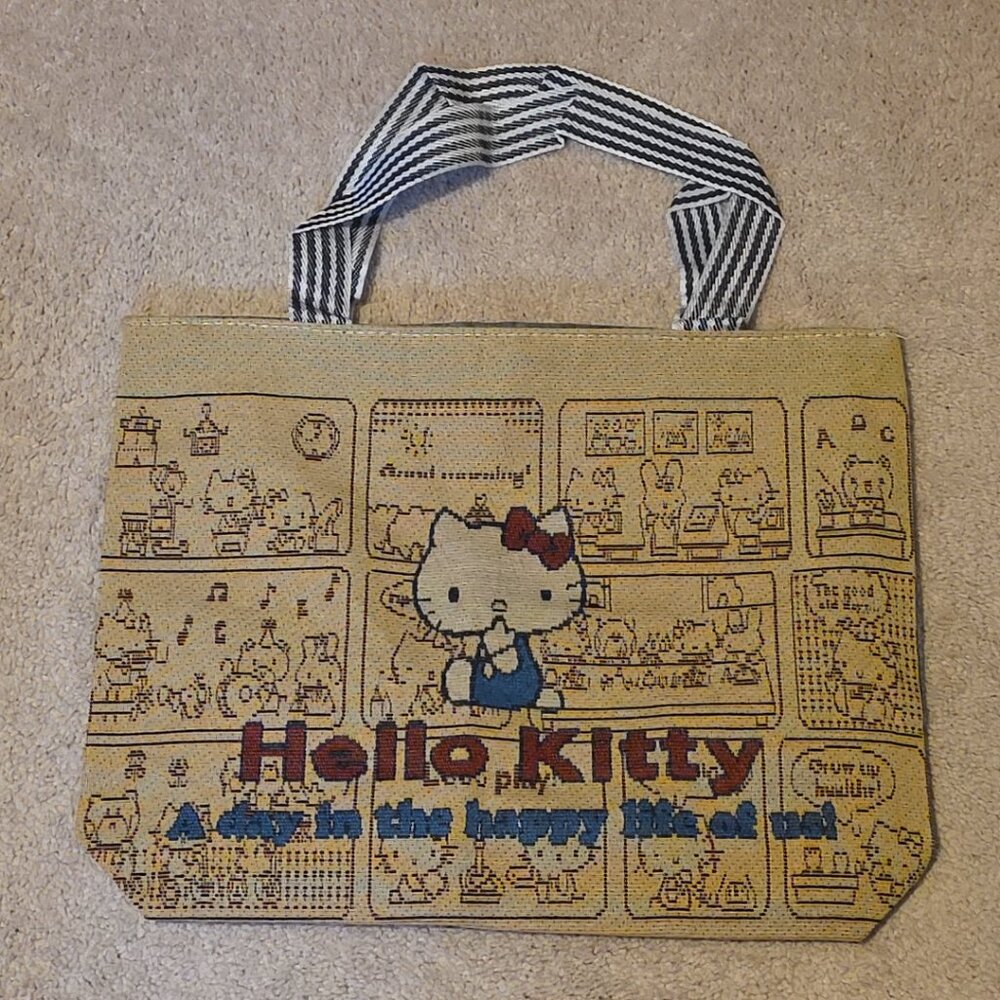 Hello Kitty Large Shoulder Tote Bag "A day in the happy life of us!", Zipper